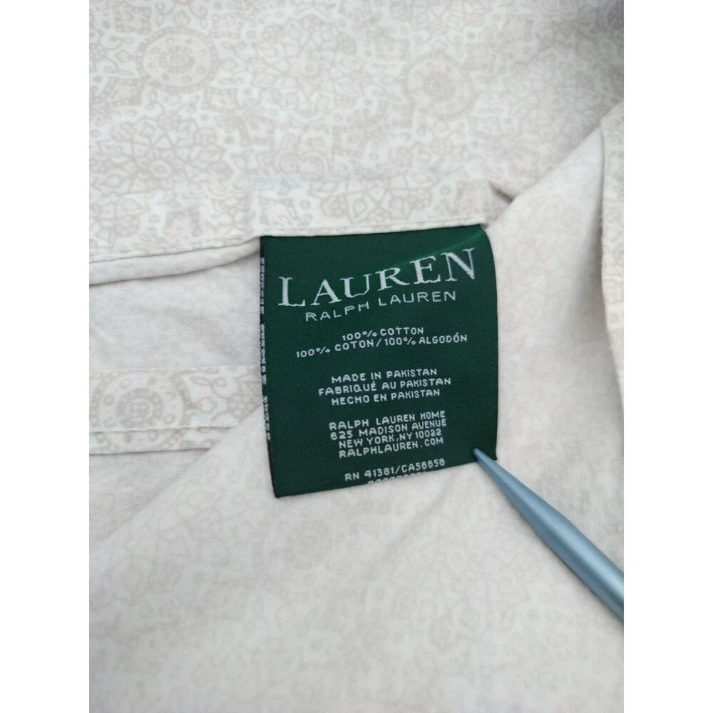 Lauren Ralph Lauren Queen/Full 88x96 White Light Taupe/Pink Floral Flat Sheet